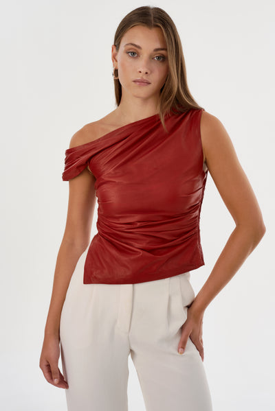 SANNE | Leather Draped Top