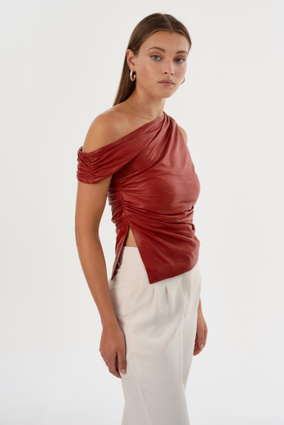 SANNE | Leather Draped Top