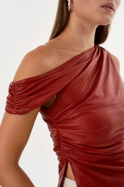 SANNE | Leather Draped Top