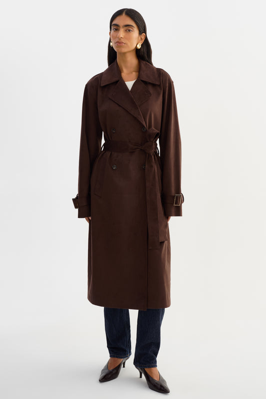 SAVANNA | Faux Suede Trench Coat