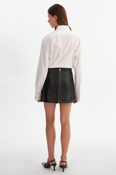 SERENA | Leather Basket Weave Mini Skirt
