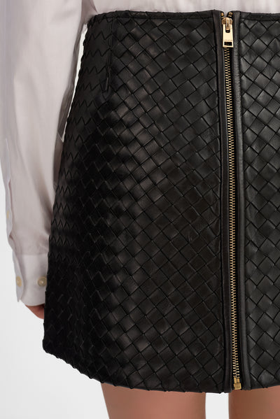 SERENA | Leather Basket Weave Mini Skirt