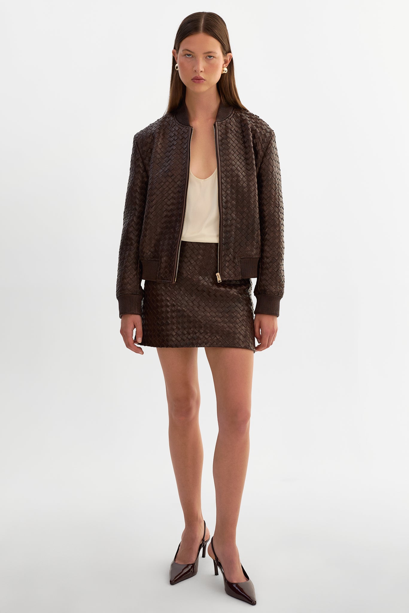 SERENA | Leather Basket Weave Mini Skirt