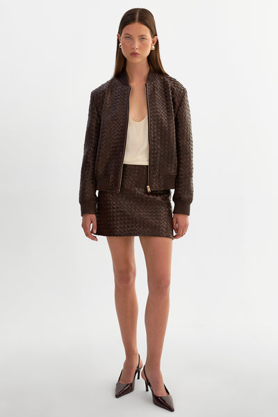 SERENA | Leather Basket Weave Mini Skirt