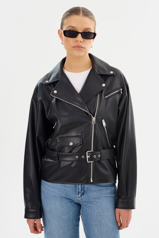 SHELIA | Faux Leather Biker Jacket