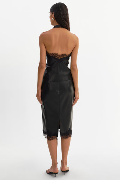 SONJA | Lace Trim Faux Leather Skirt