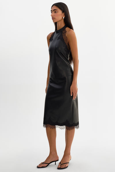SONJA | Lace Trim Faux Leather Skirt