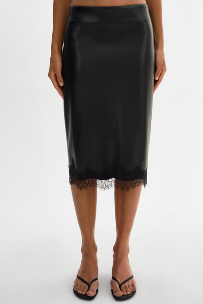 SONJA | Lace Trim Faux Leather Skirt