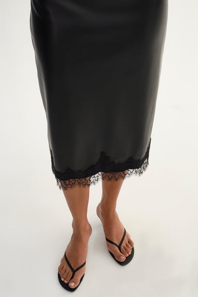 SONJA | Lace Trim Faux Leather Skirt