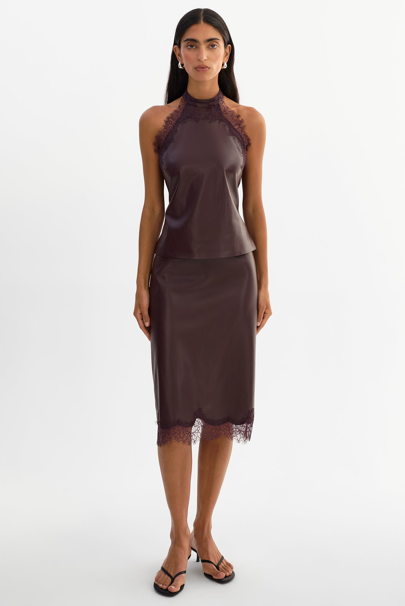 SONJA | Lace Trim Faux Leather Skirt