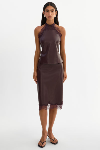 SONJA | Lace Trim Faux Leather Skirt