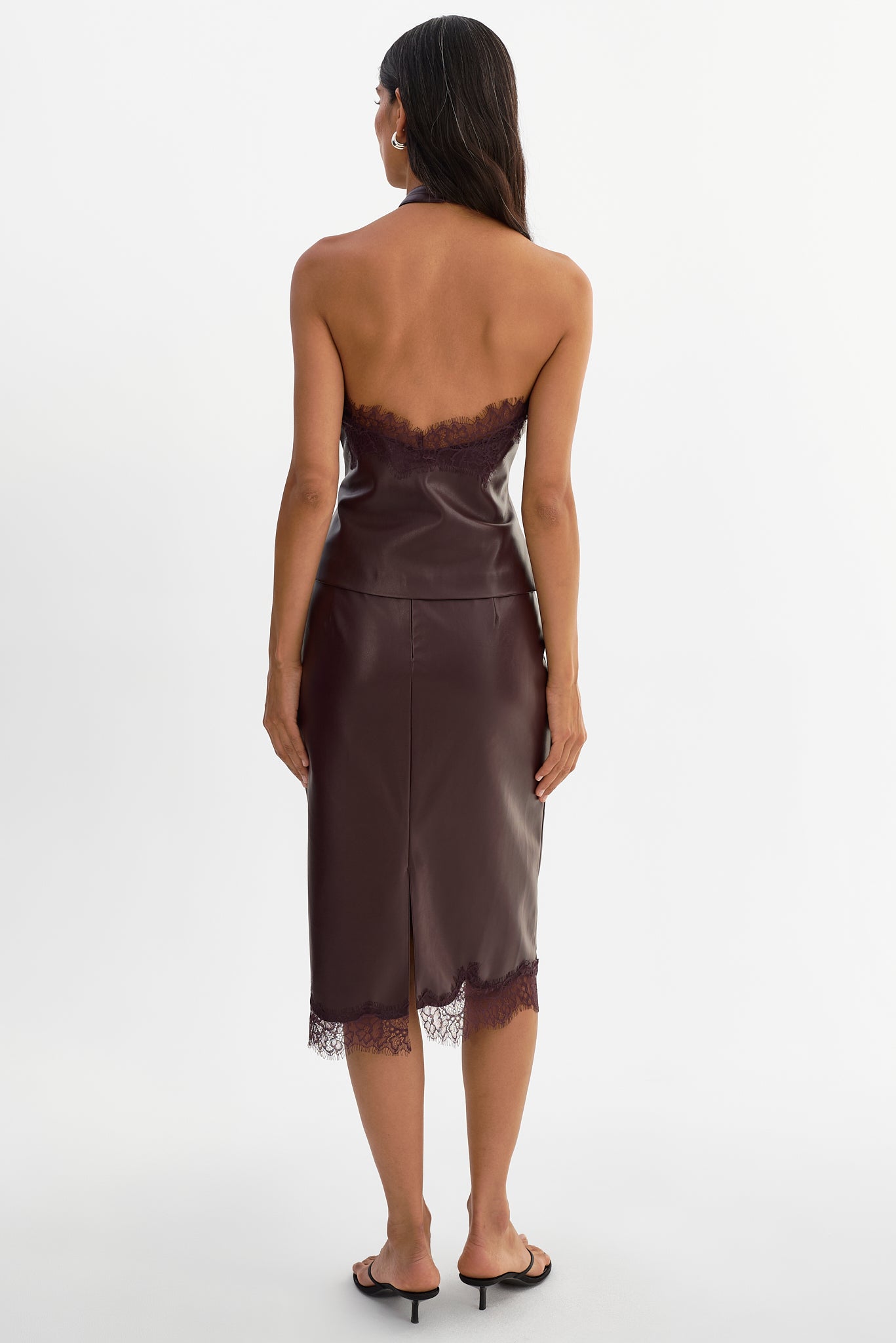 SONJA | Lace Trim Faux Leather Skirt