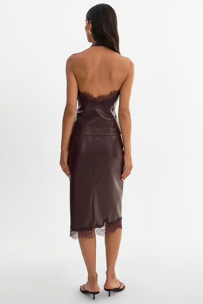 SONJA | Lace Trim Faux Leather Skirt