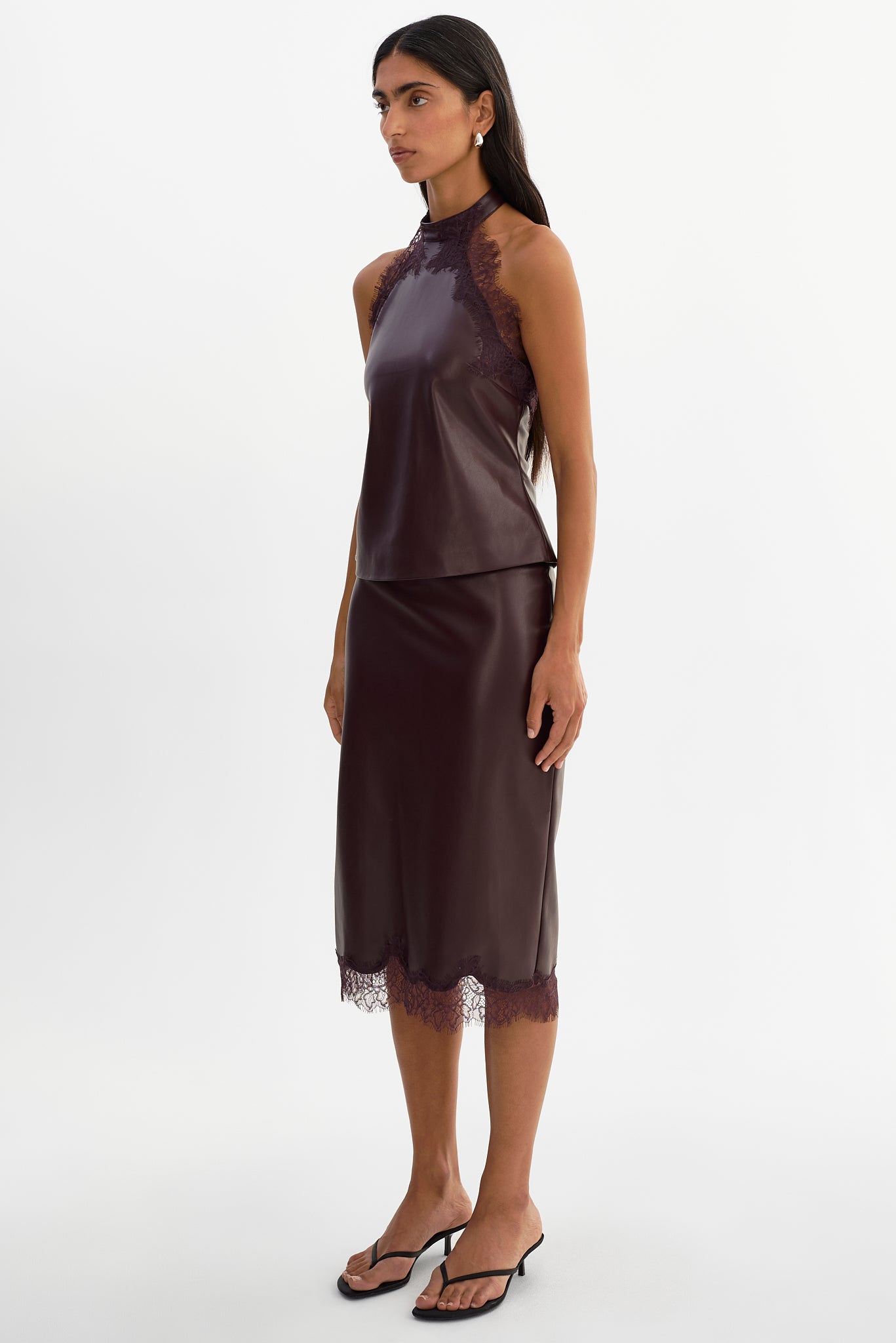 SONJA | Lace Trim Faux Leather Skirt