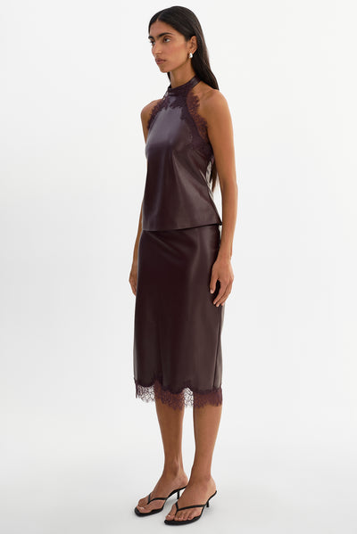 SONJA | Lace Trim Faux Leather Skirt