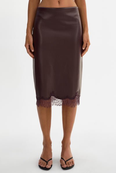 SONJA | Lace Trim Faux Leather Skirt