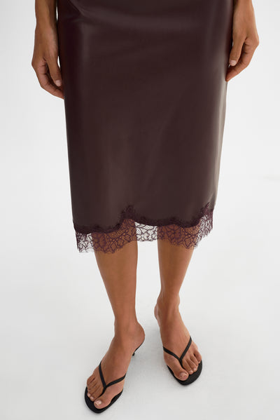 SONJA | Lace Trim Faux Leather Skirt