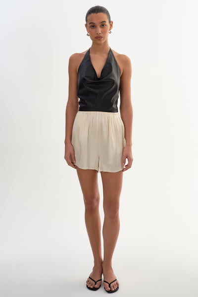SYEDA | Cowl Neck Leather Top