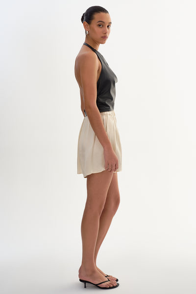 SYEDA | Cowl Neck Leather Top