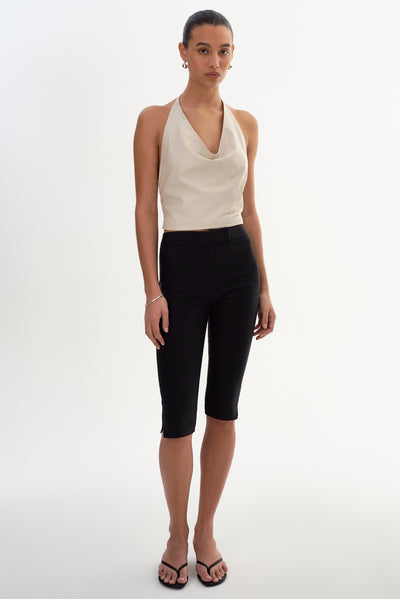 SYEDA | Cowl Neck Leather Top