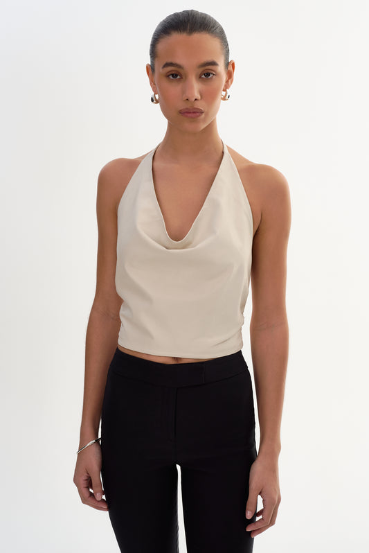 SYEDA | Cowl Neck Leather Top