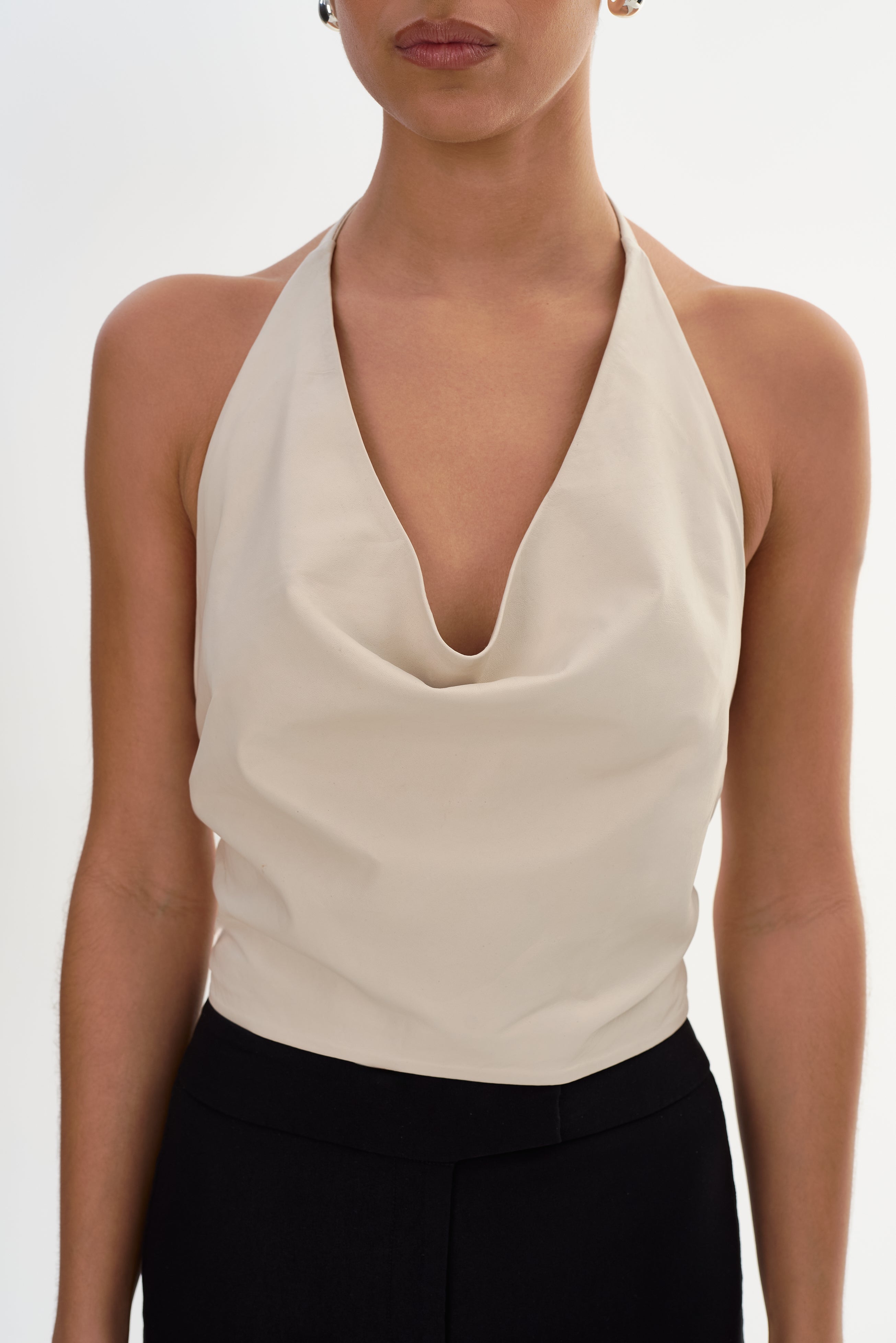 SYEDA | Cowl Neck Leather Top