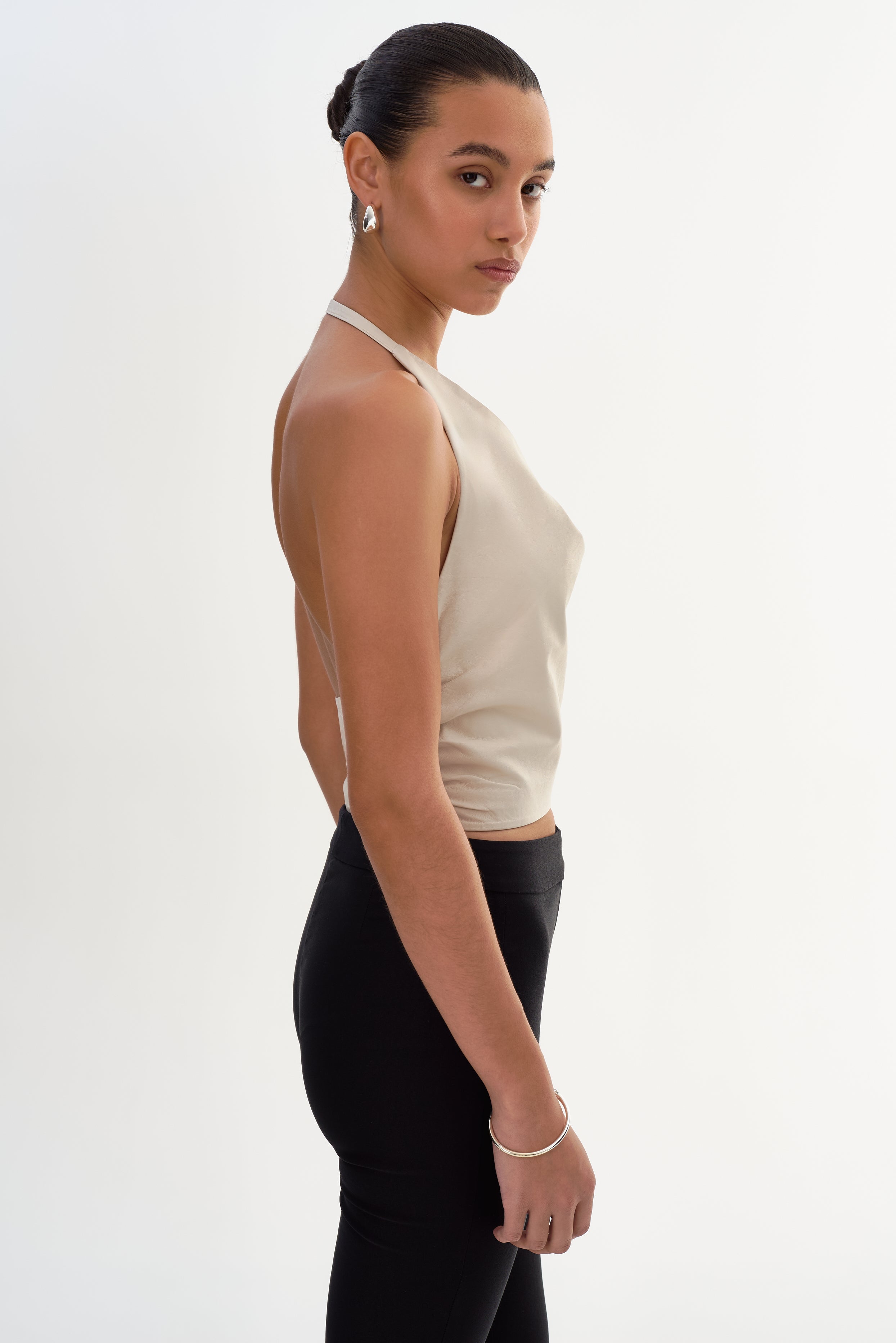 SYEDA | Cowl Neck Leather Top
