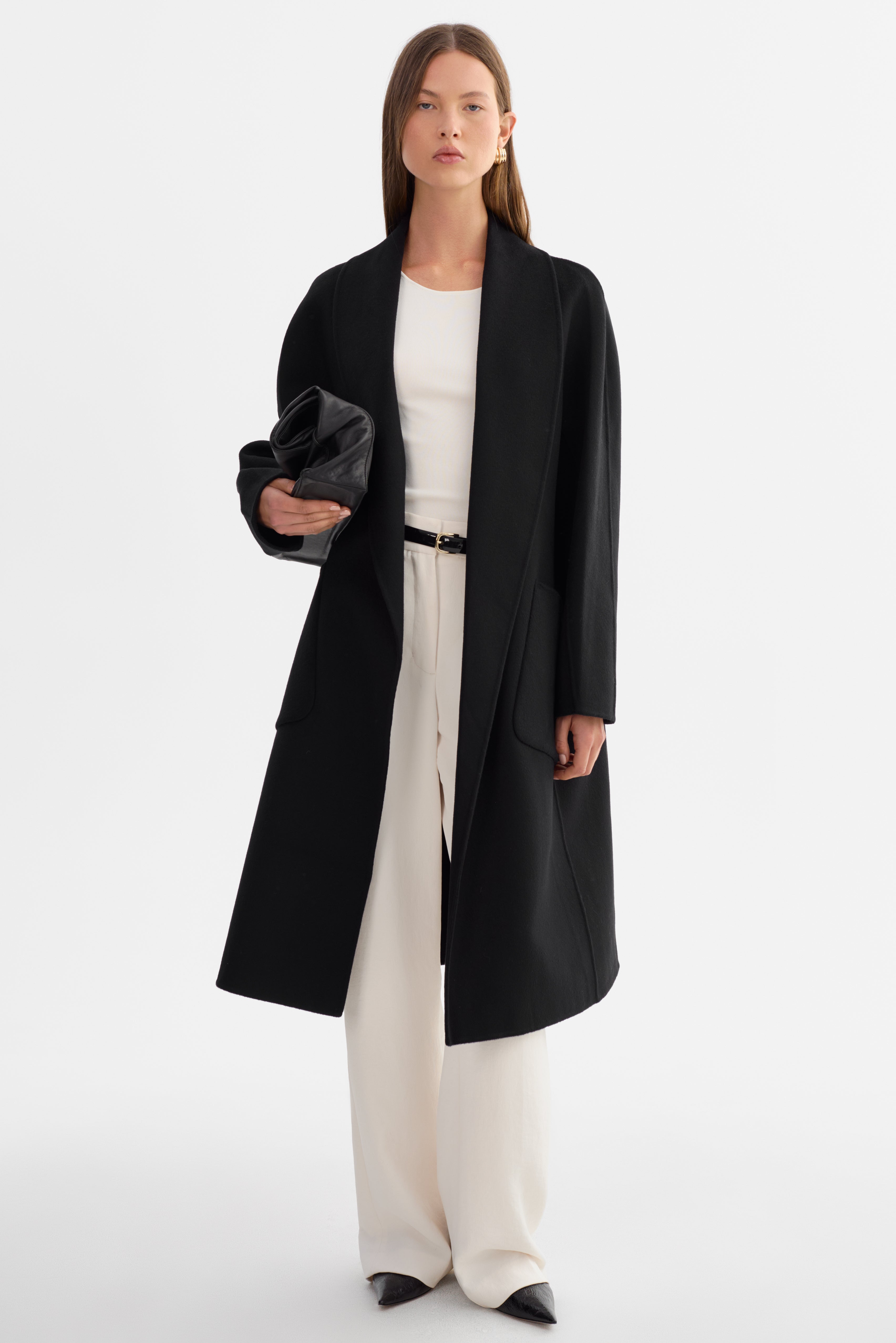 THARA Shawl Collar Wool Coat - Main Image