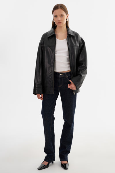 THEIA | Leather Bomber Jacket