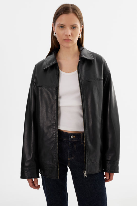THEIA | Leather Bomber Jacket