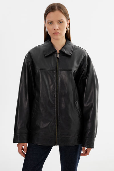 THEIA | Leather Bomber Jacket