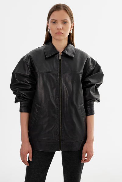 THEIA | Leather Bomber Jacket