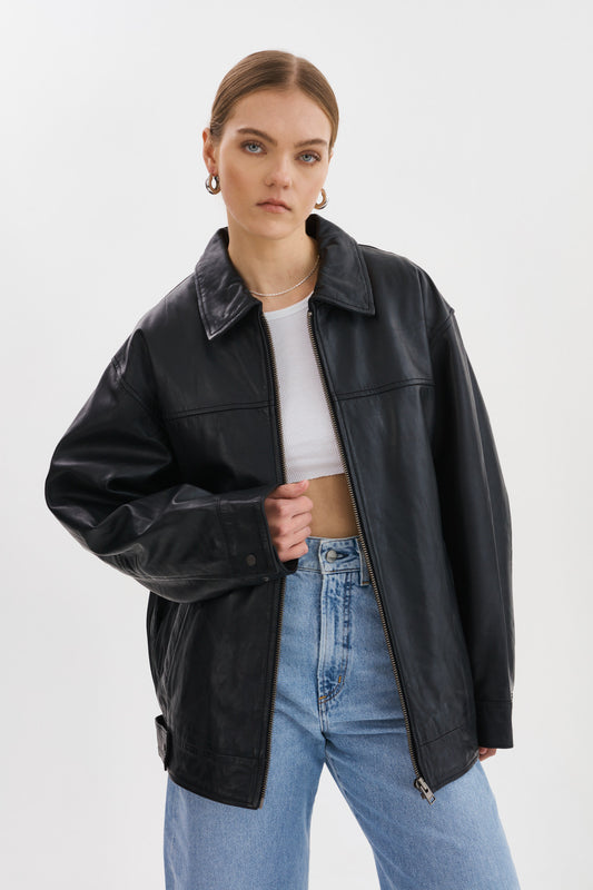 THEIA | Leather Bomber Jacket