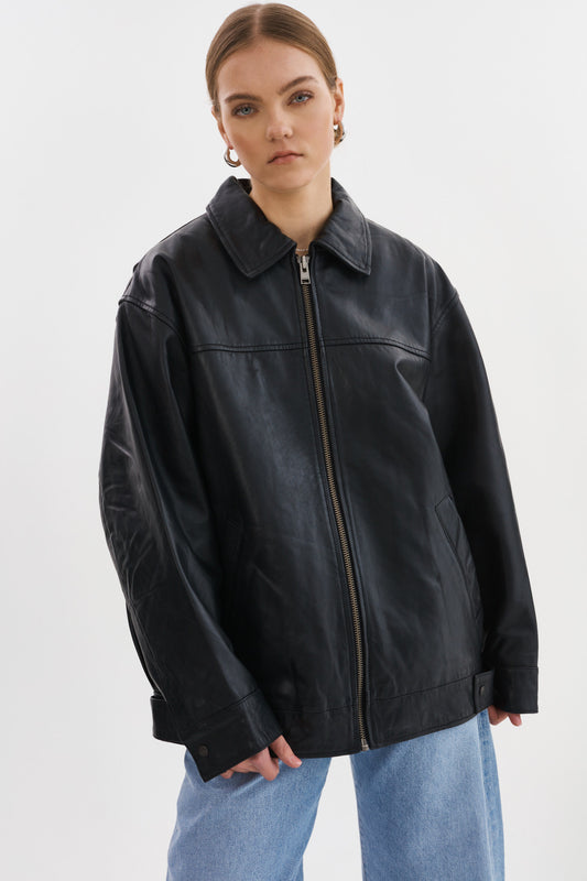 THEIA | Leather Bomber Jacket