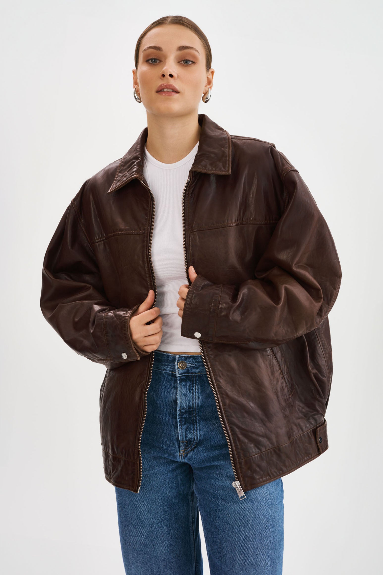 THEIA Leather Bomber Jacket