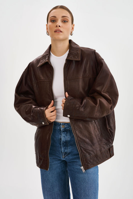 THEIA | Leather Bomber Jacket
