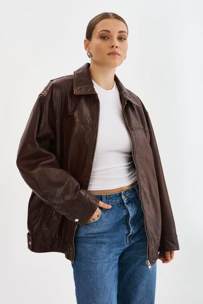 THEIA | Leather Bomber Jacket