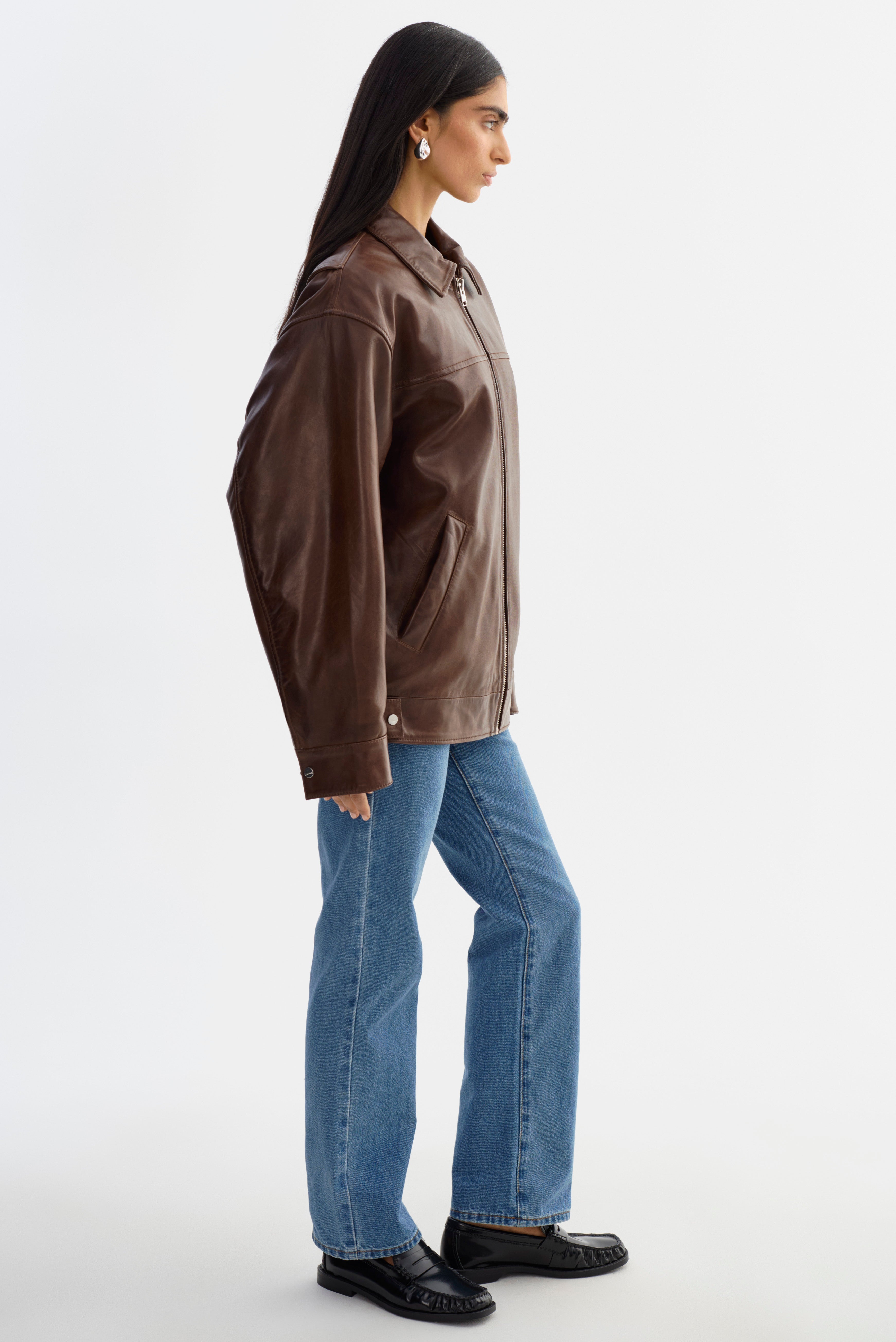 THEIA | Leather Bomber Jacket – LAMARQUE