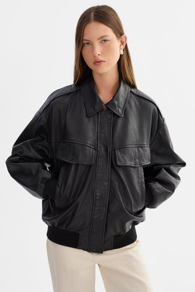 TREVANNA | Leather Bomber Jacket