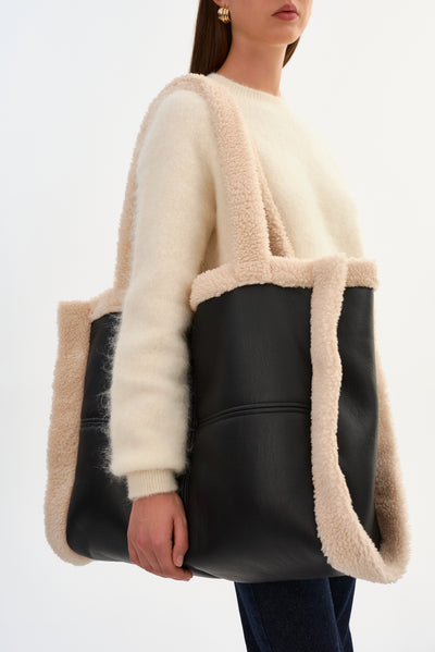 CARYS | Sherpa Faux Leather Tote Bag