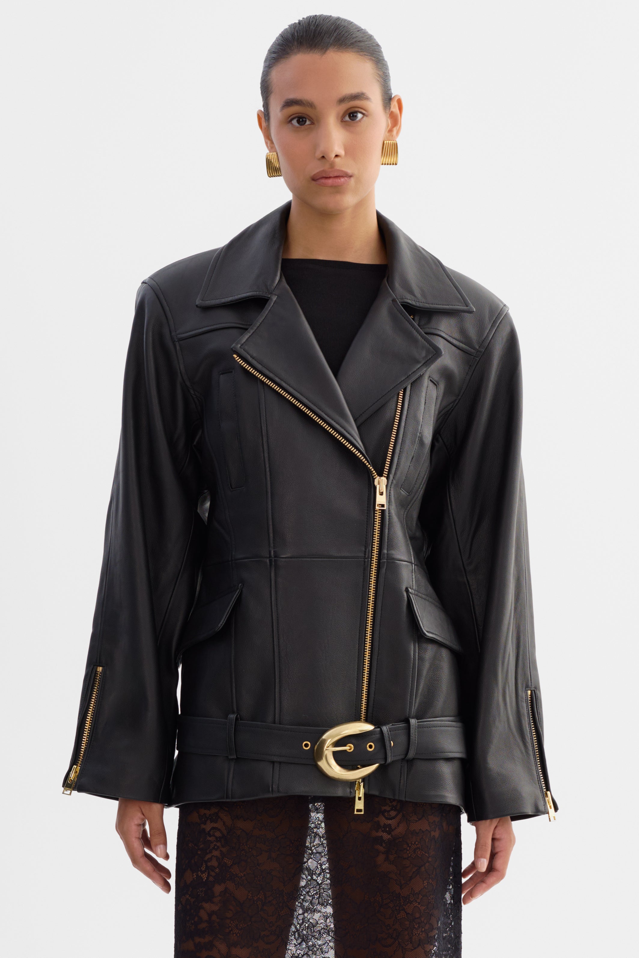 VENETIA | Veste de motard en cuir à coupe sablier