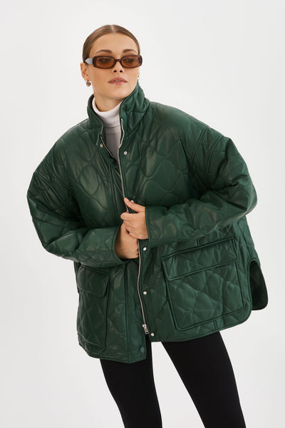 VERINA  | Faux Leather Quilted Coat