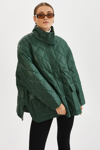 VERINA  | Faux Leather Quilted Coat