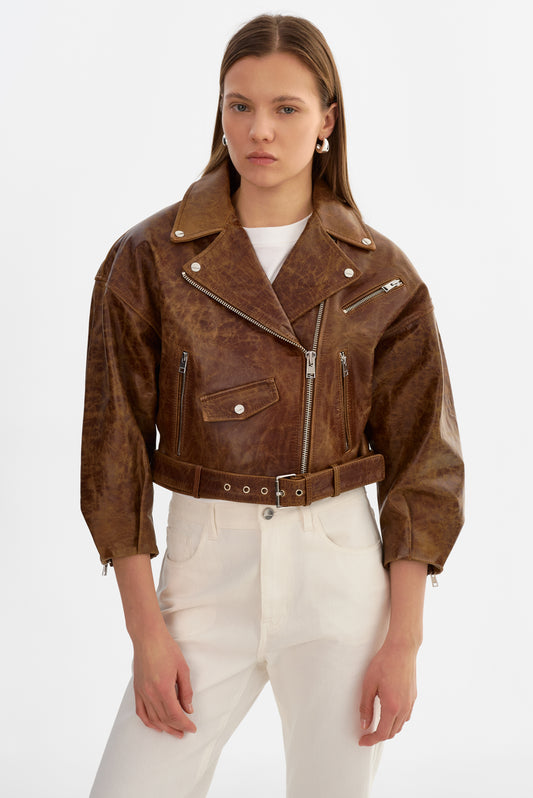 VINNIE | Leather Cropped Biker Jacket