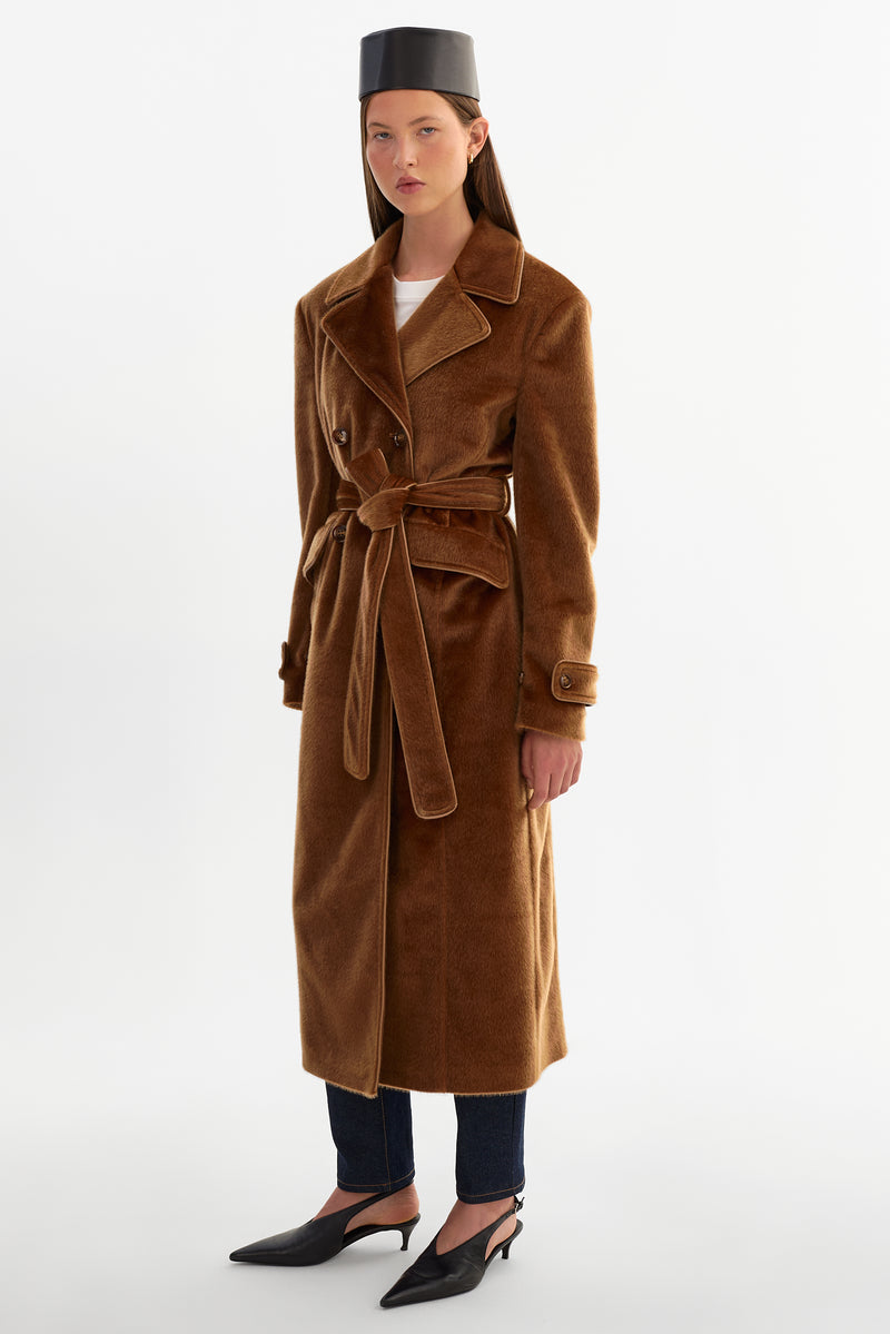 Faux Hair On Trench Coat