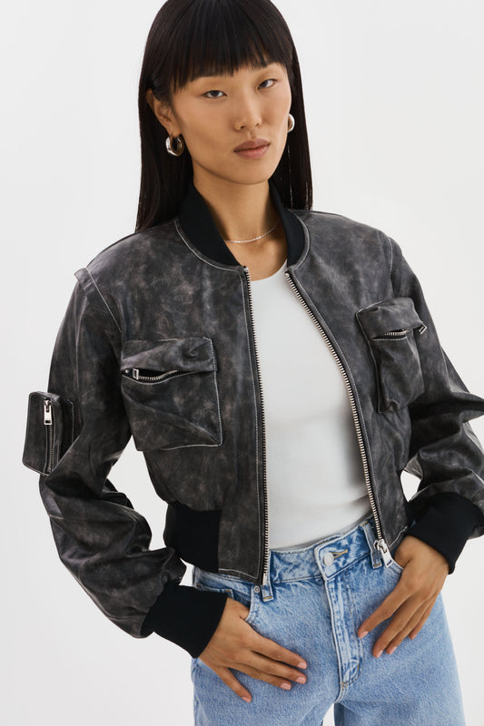 XAIA | Faux Leather Convertible Bomber Jacket