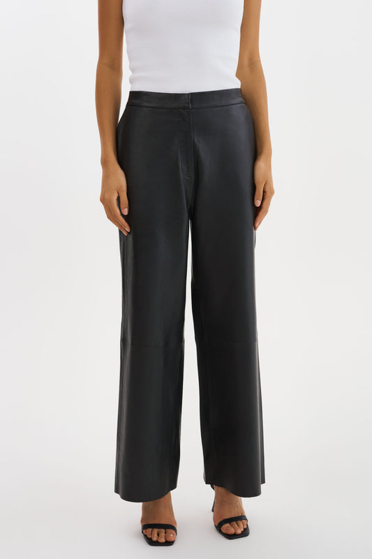 Topshop faux leather skinny trouser with front hem splits in off white