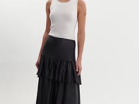 CHALINA | Ruffle Satin Midi Skirt