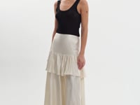 CHALINA | Ruffle Satin Midi Skirt
