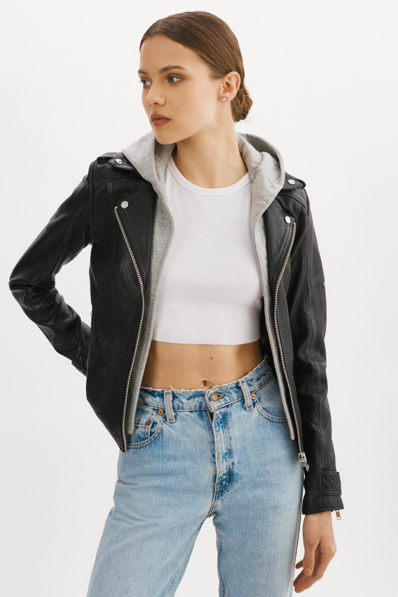 ANNA | Veste moto en cuir convertible noir